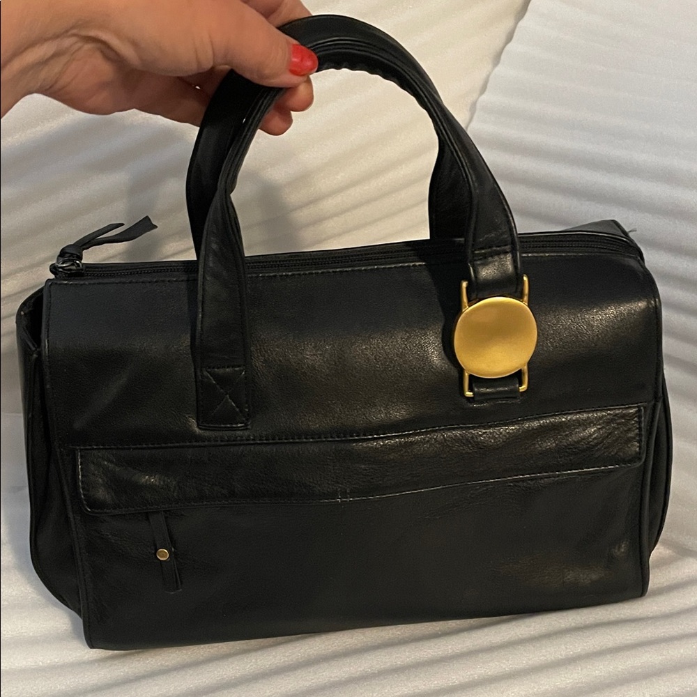 Classiques Entier Black Leather Satchel Bag with Gold Detail